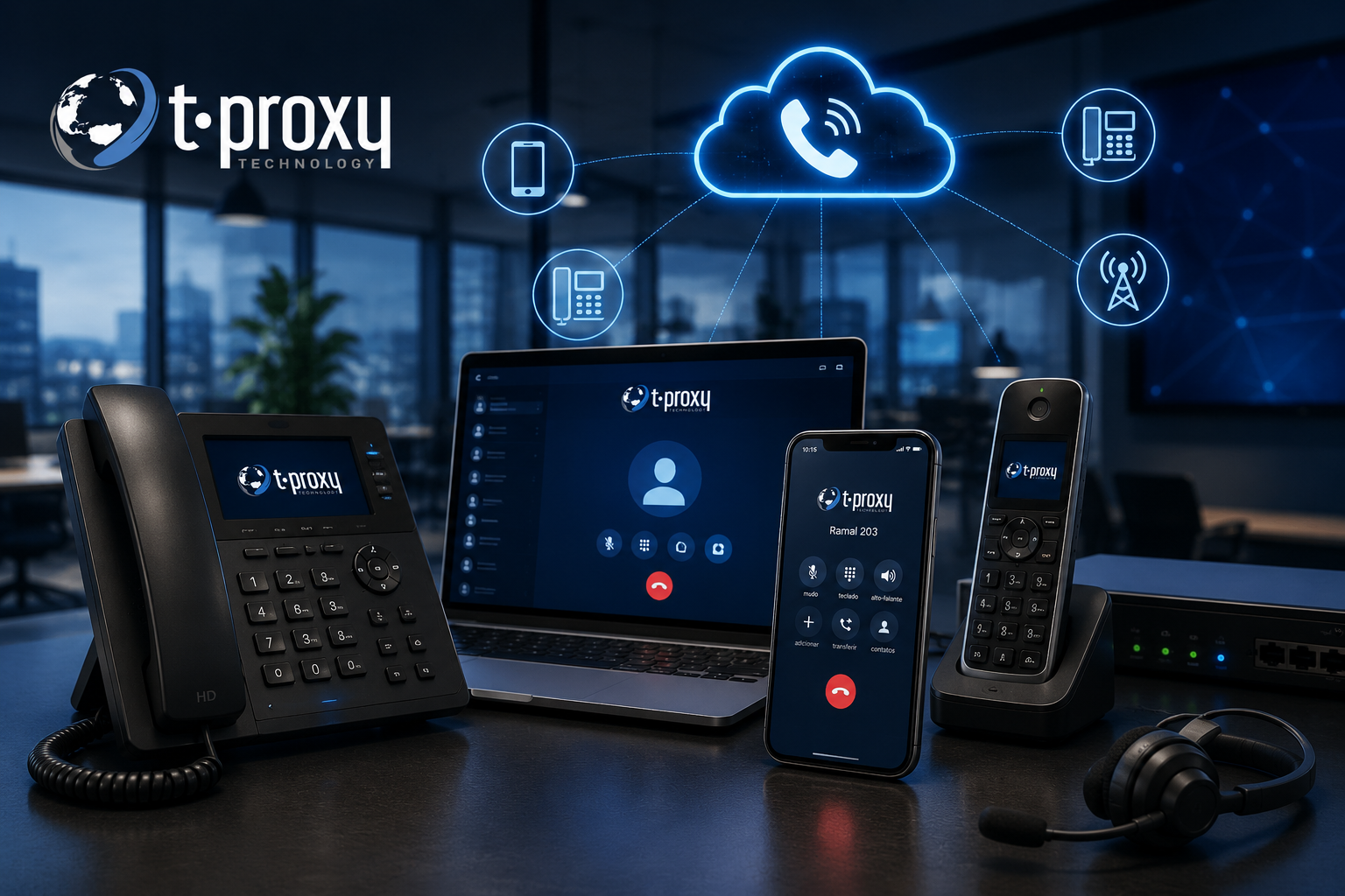 Telefonia VoIP T-Proxy — telefones IP, softphone e ramais em nuvem